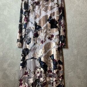 Soft Surroundings Annika Velvet Floral Midi Dress Aster Grey Floral Size XS